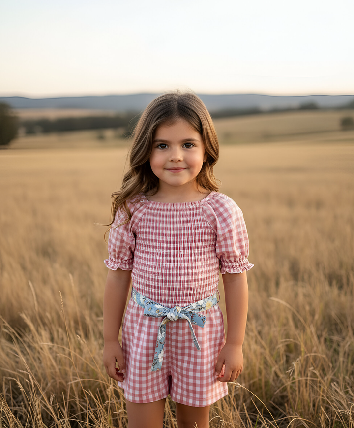 Girls Tilly Playsuit -  Pink Check