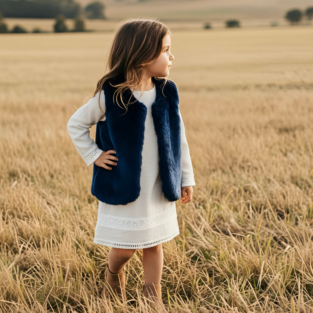 Girls Fur Vest -  Navy