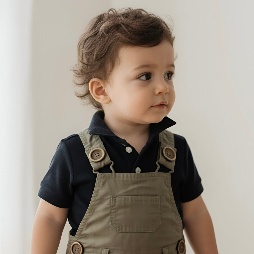 Baby Boys Roy Dungaree - Olive Brown Linen