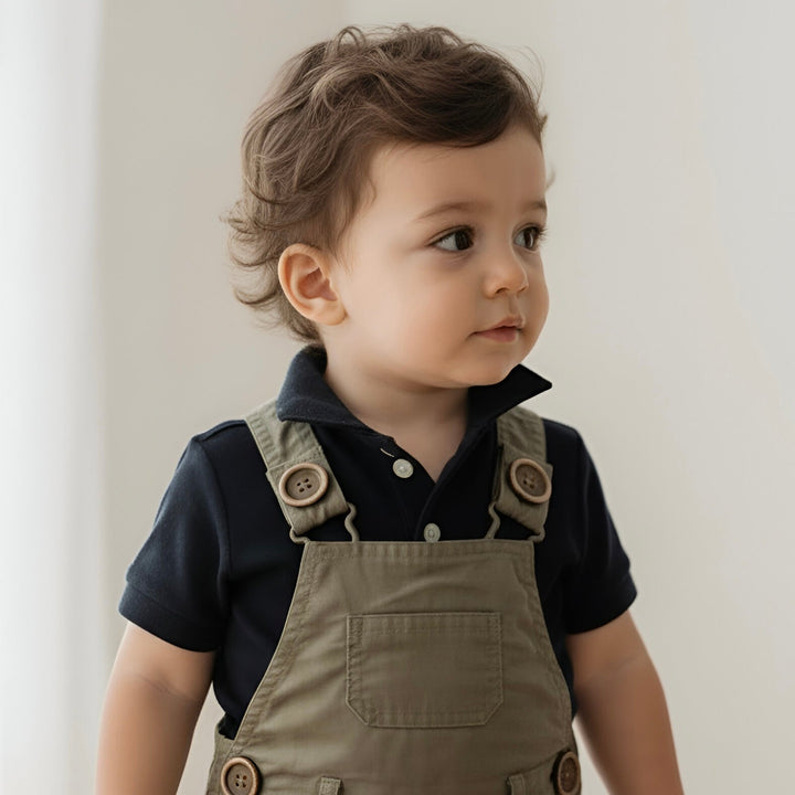 Baby Boys Roy Dungaree - Olive Brown Linen