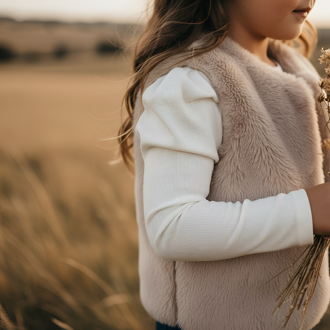 Girls Puff Sleeve Knit Top - White