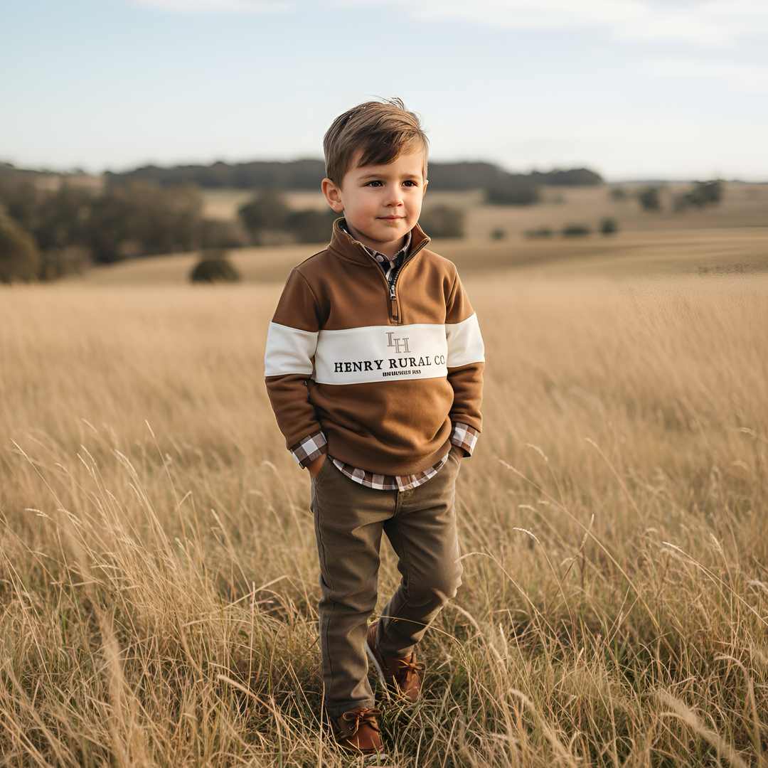 Boys Rural Co Sweater - Chestnut/White