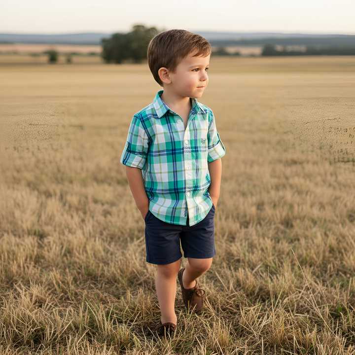 Boys Dress Shirt - Aqua Plaid 26