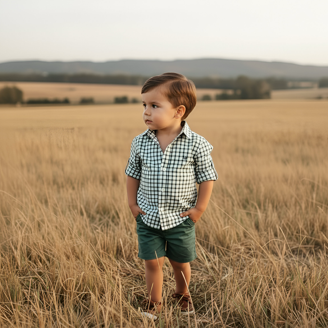 Boys Oxford Dress Shirt - Green Check 26