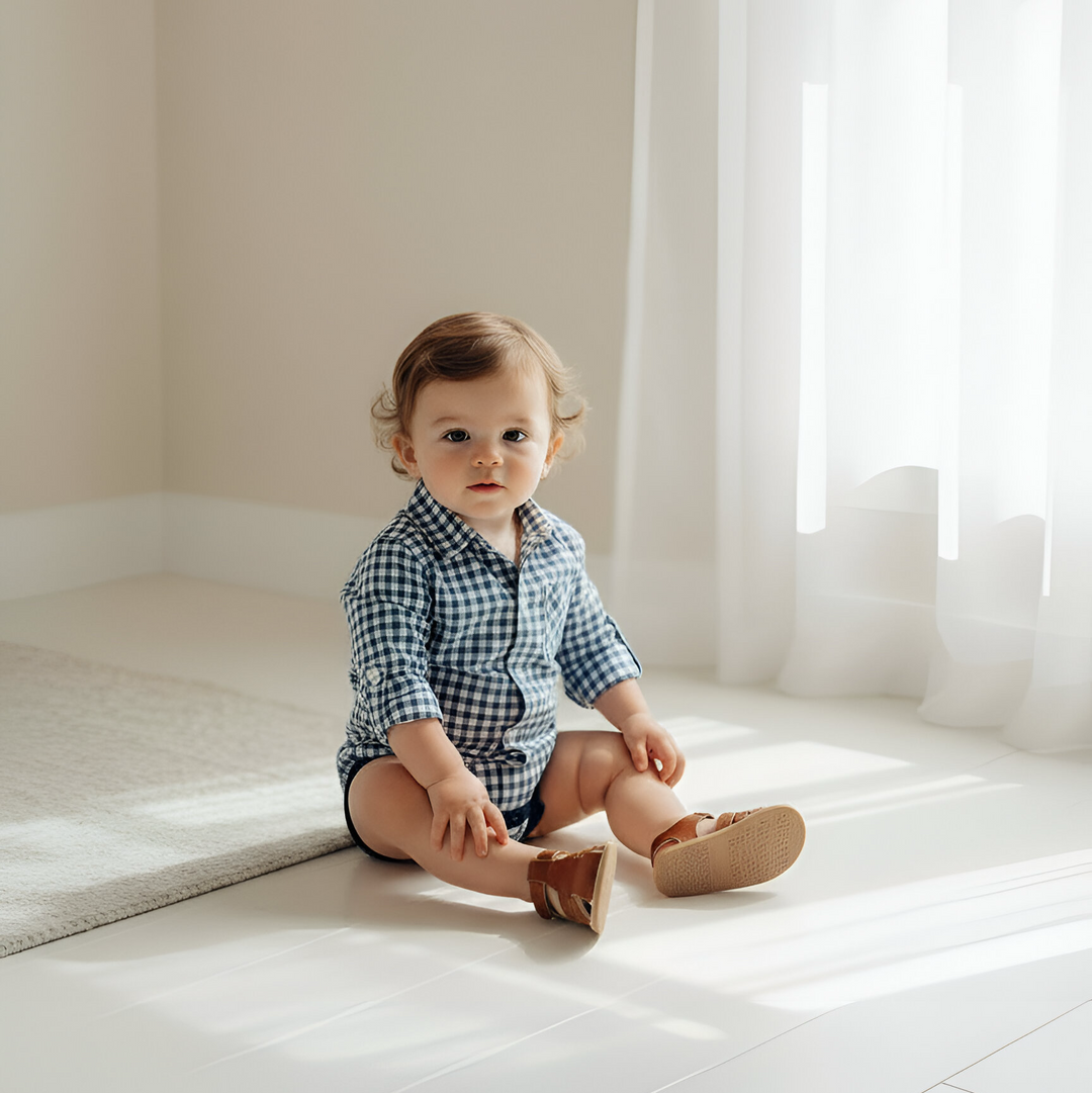 Baby Boys Dress Shirt Romper -  Blue Check 26