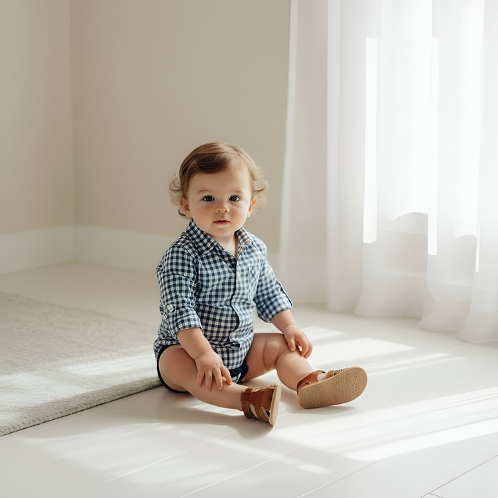 Baby Boys Dress Shirt Romper -  Blue Check 26