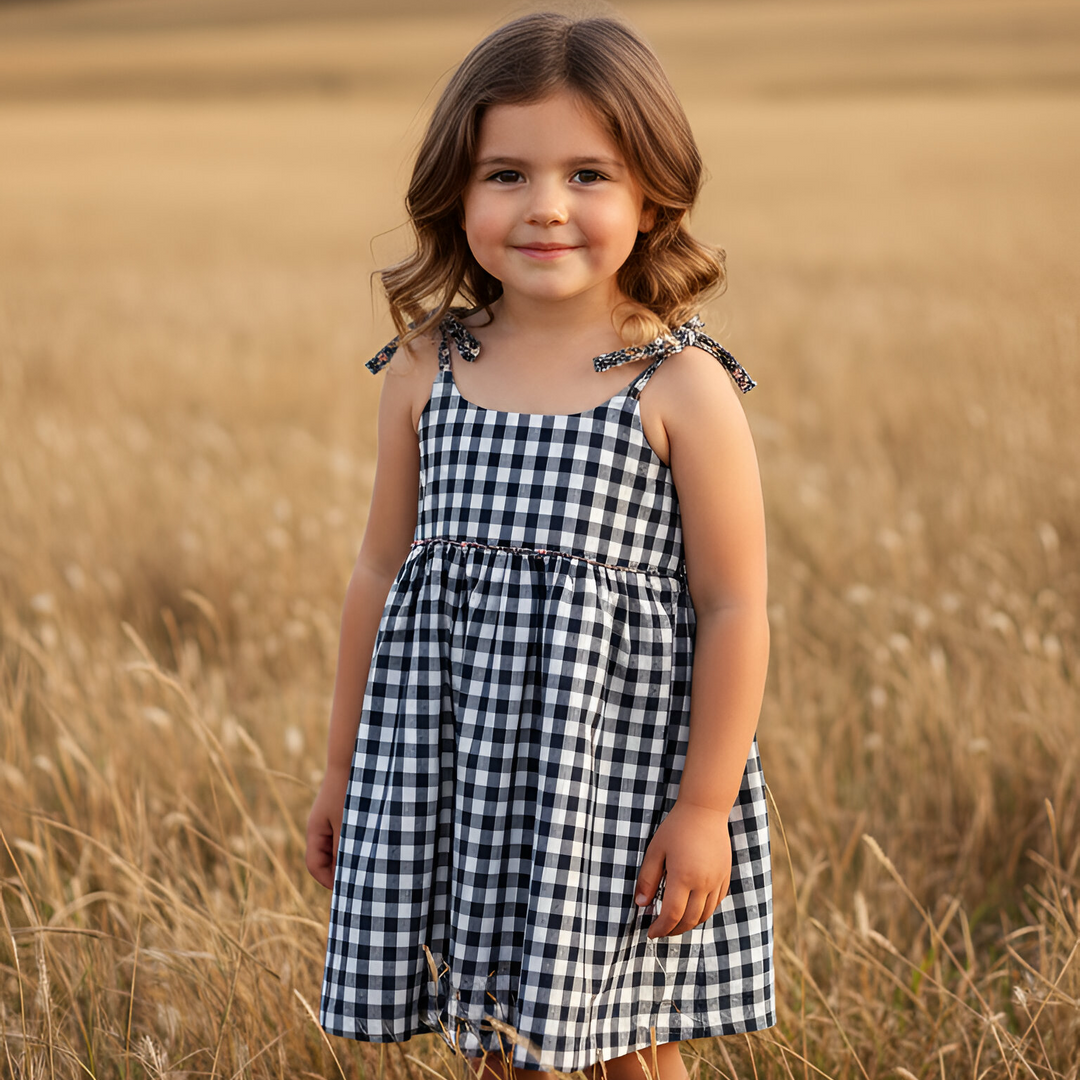Girls Eden Dress - Navy Check