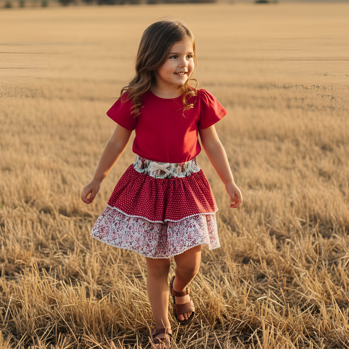 Girls Frill Sleeve Top - Red
