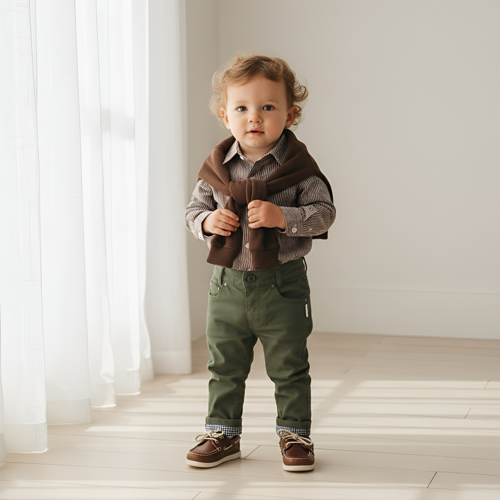 Baby Boys Oxford Dress Shirt Romper - Chestnut Stripe