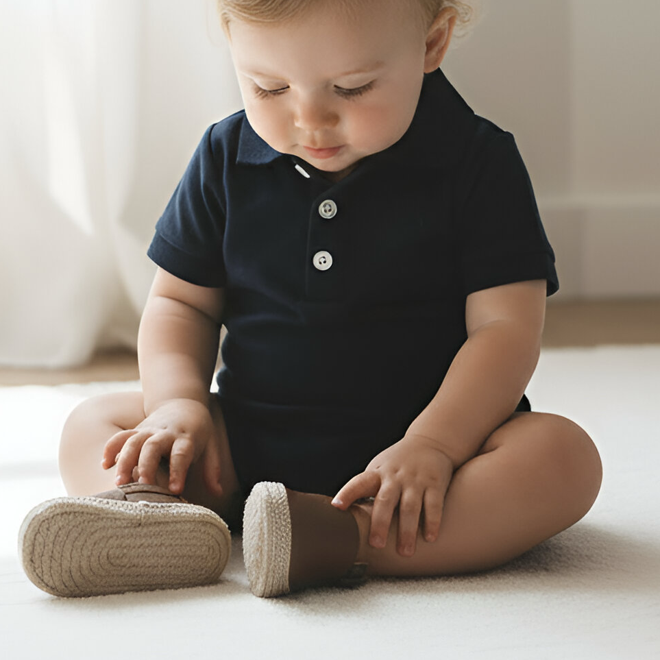 Baby Boys Polo Romper - Navy