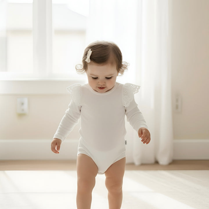 Baby Girls Lace Sleeve Romper - White