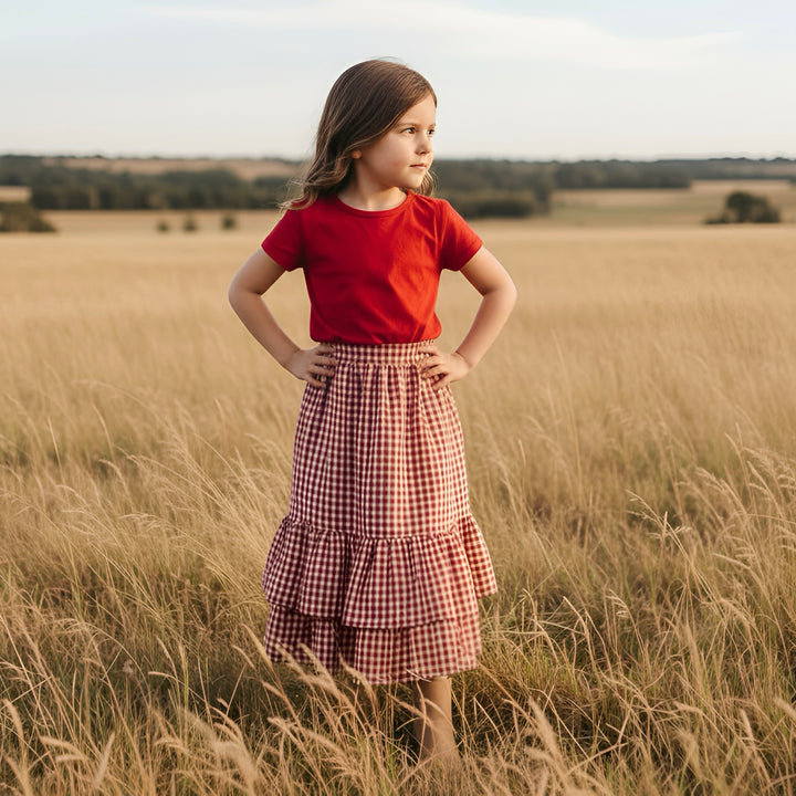 Girls Maxi Skirt - Red Check