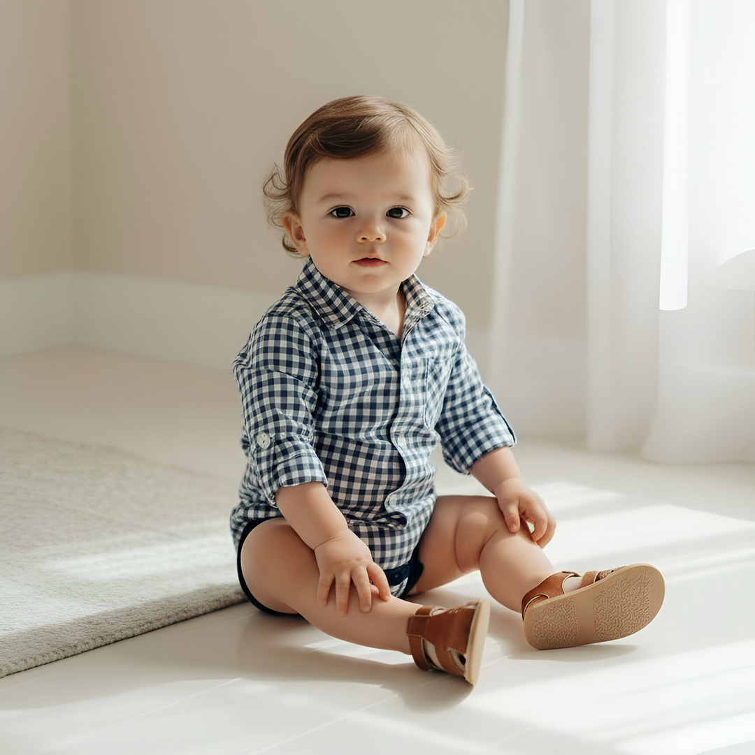 Baby Boys Dress Shirt Romper -  Blue Check 26