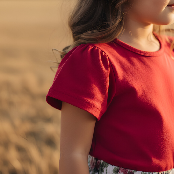 Girls Frill Sleeve Top - Red