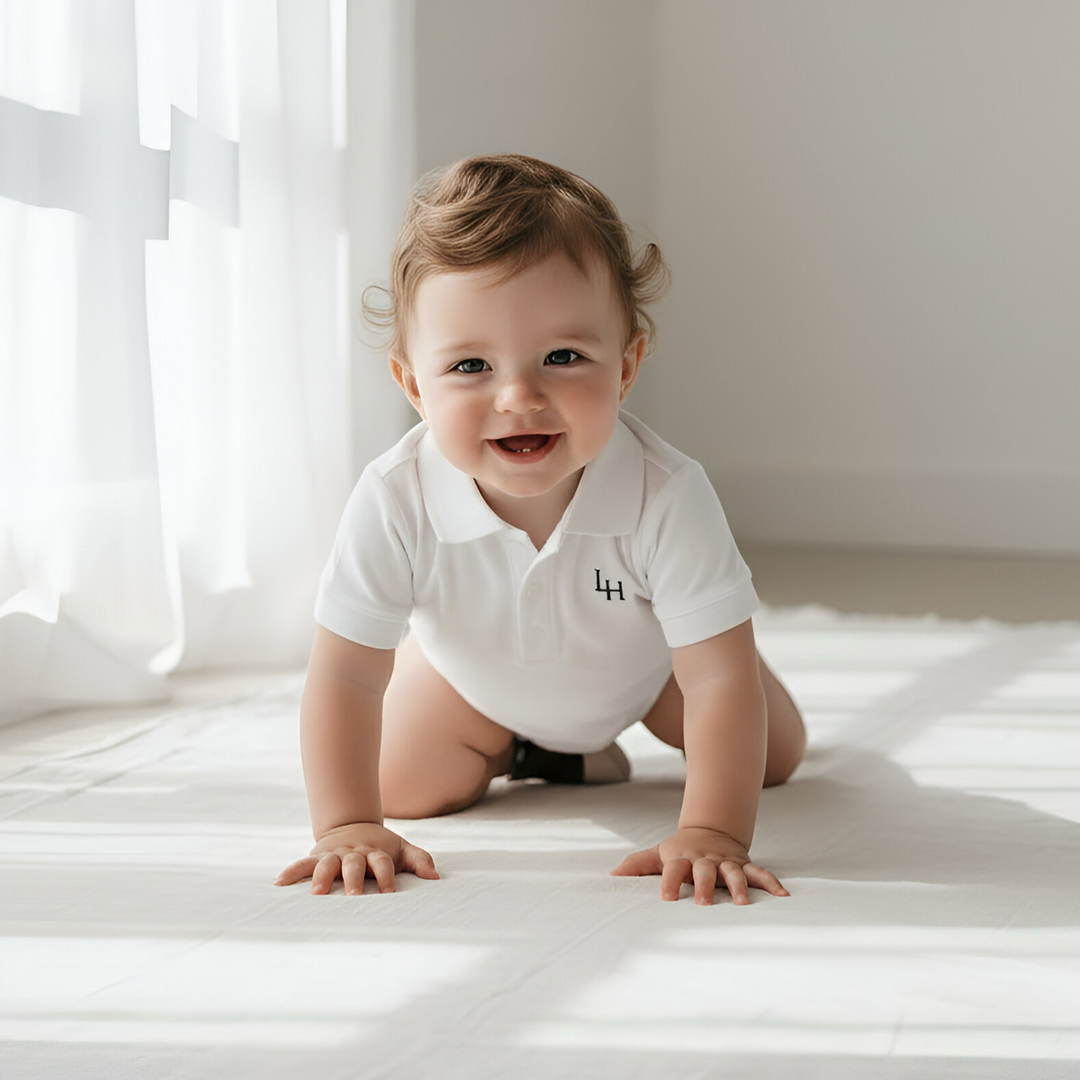 Baby Boys Polo Romper - White