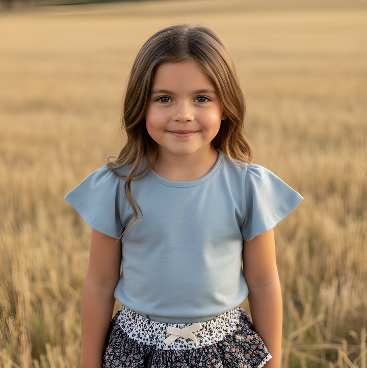 Girls Frill Sleeve Top - Blue