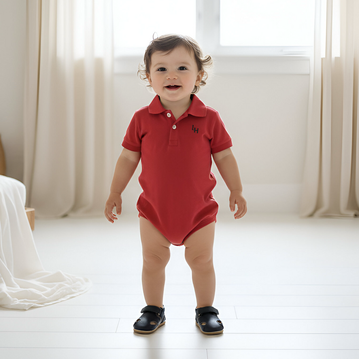 Baby Boys Polo Romper - Red