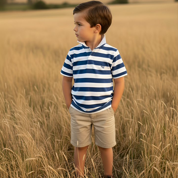 Boys Rugby Polo Shirt - Blue Stripe 26