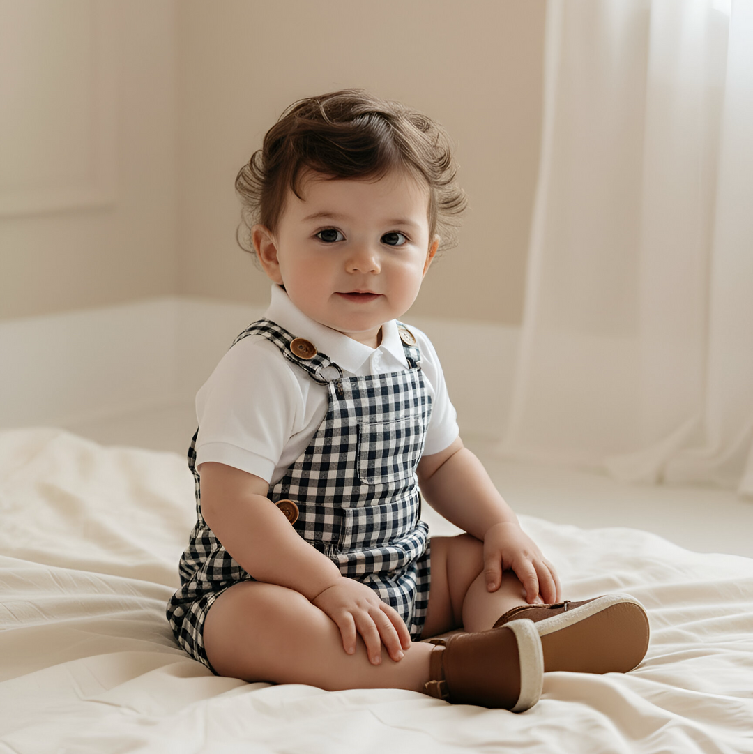 Baby Boys Roy Dungaree - Navy Check 26