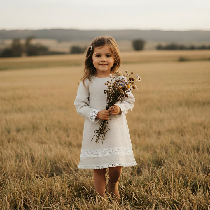 Girls Aleeia Tassle Dress - Linen