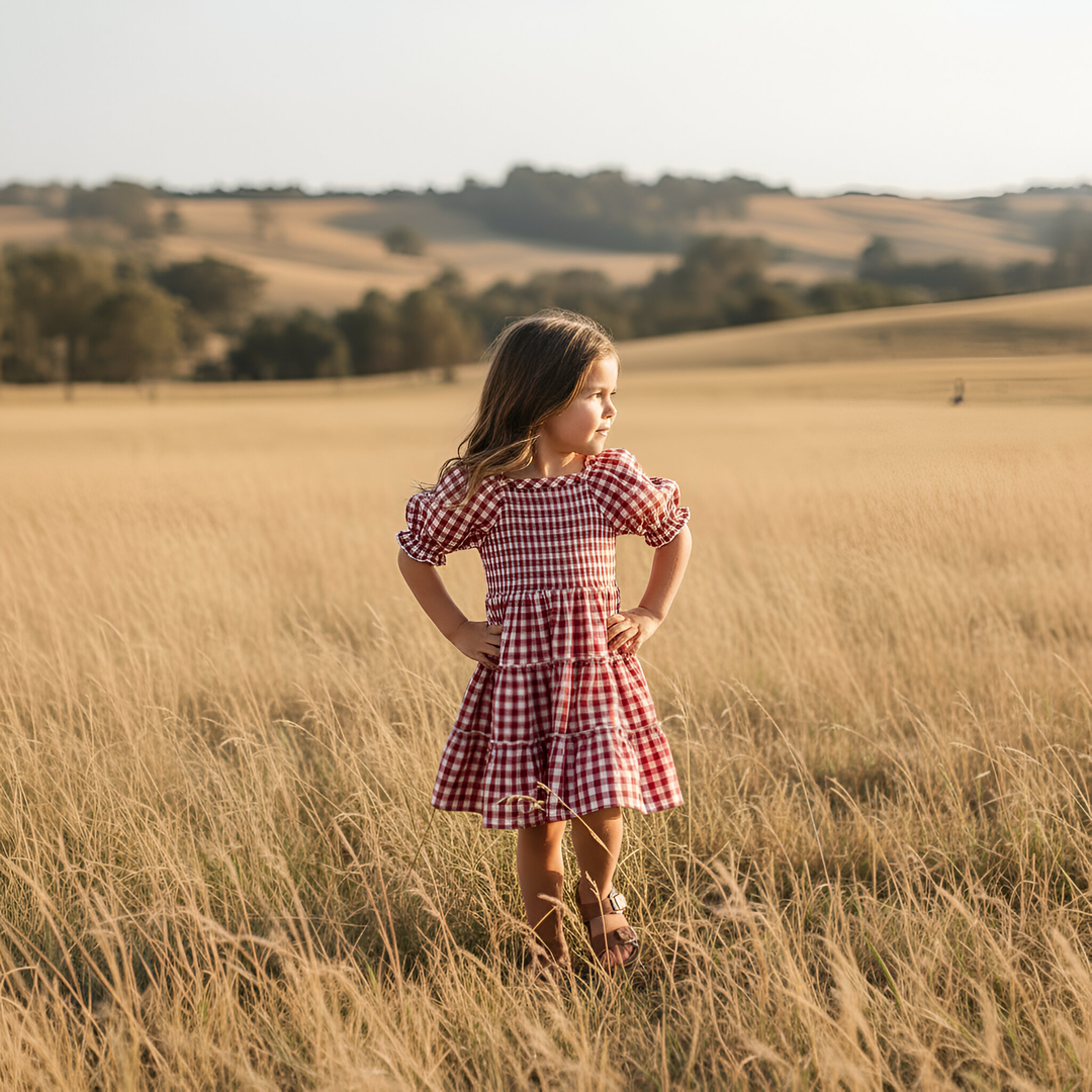 Girls Daisy Dress - Red Check 26