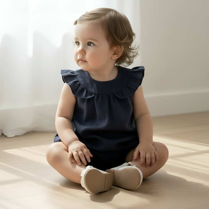 Baby Girls Neve Playsuit - Navy Linen