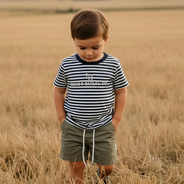 Boys Henry Rural Co Tee - Navy White Stripe