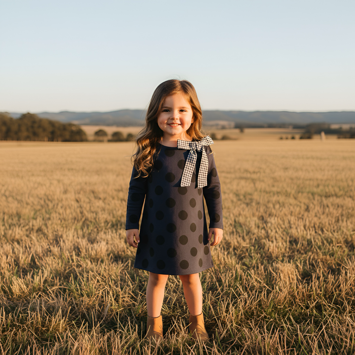 Girls Mary Dress -  Navy/Black Spot