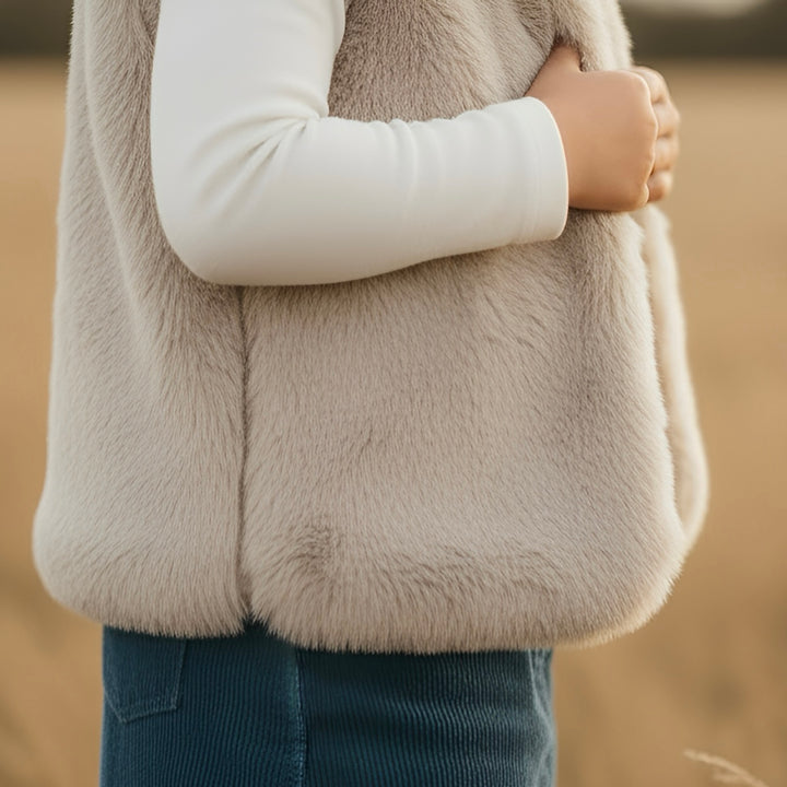 Girls Fur Vest -  Camel