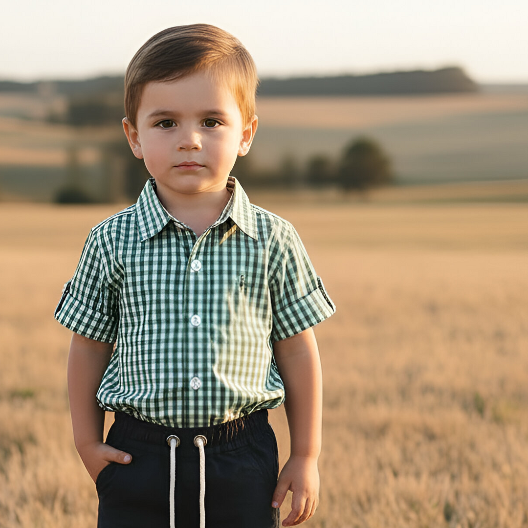 Boys Dress Shirt - Bright Green Check