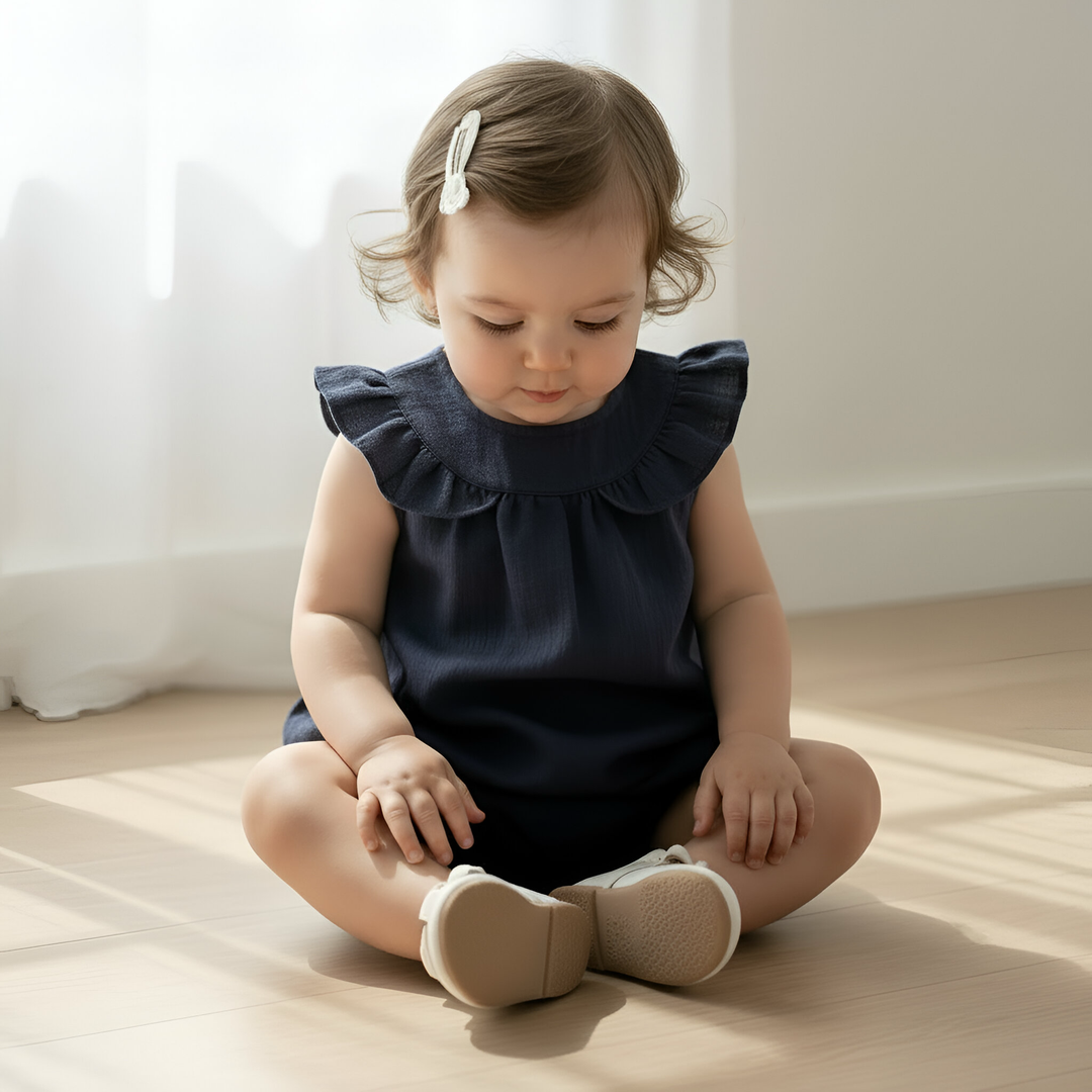 Baby Girls Neve Playsuit - Navy Linen