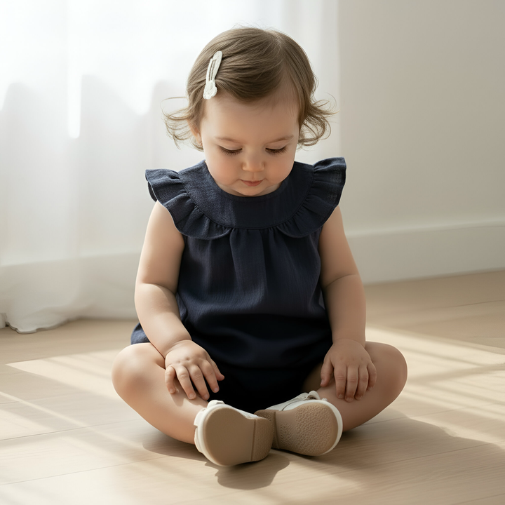 Baby Girls Neve Playsuit - Navy Linen