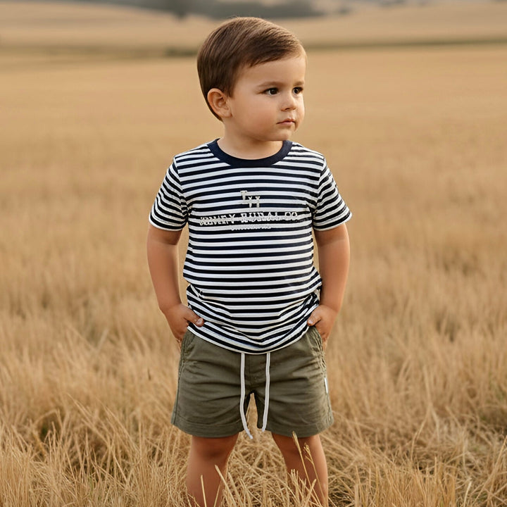 Boys Henry Rural Co Tee - Navy White Stripe