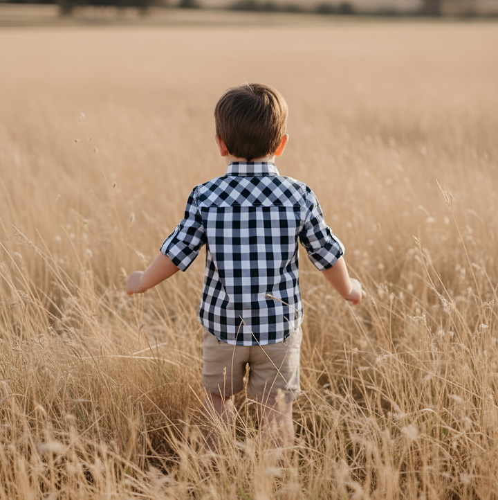 Boys Dress Shirt - Large Navy Check 26
