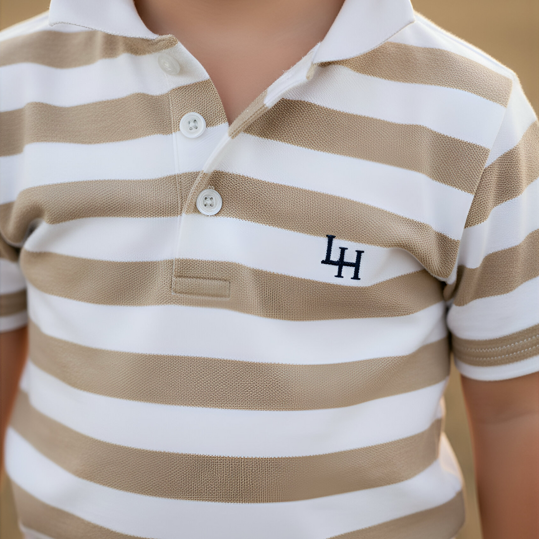Boys Rugby Polo Shirt - Beige Stripe