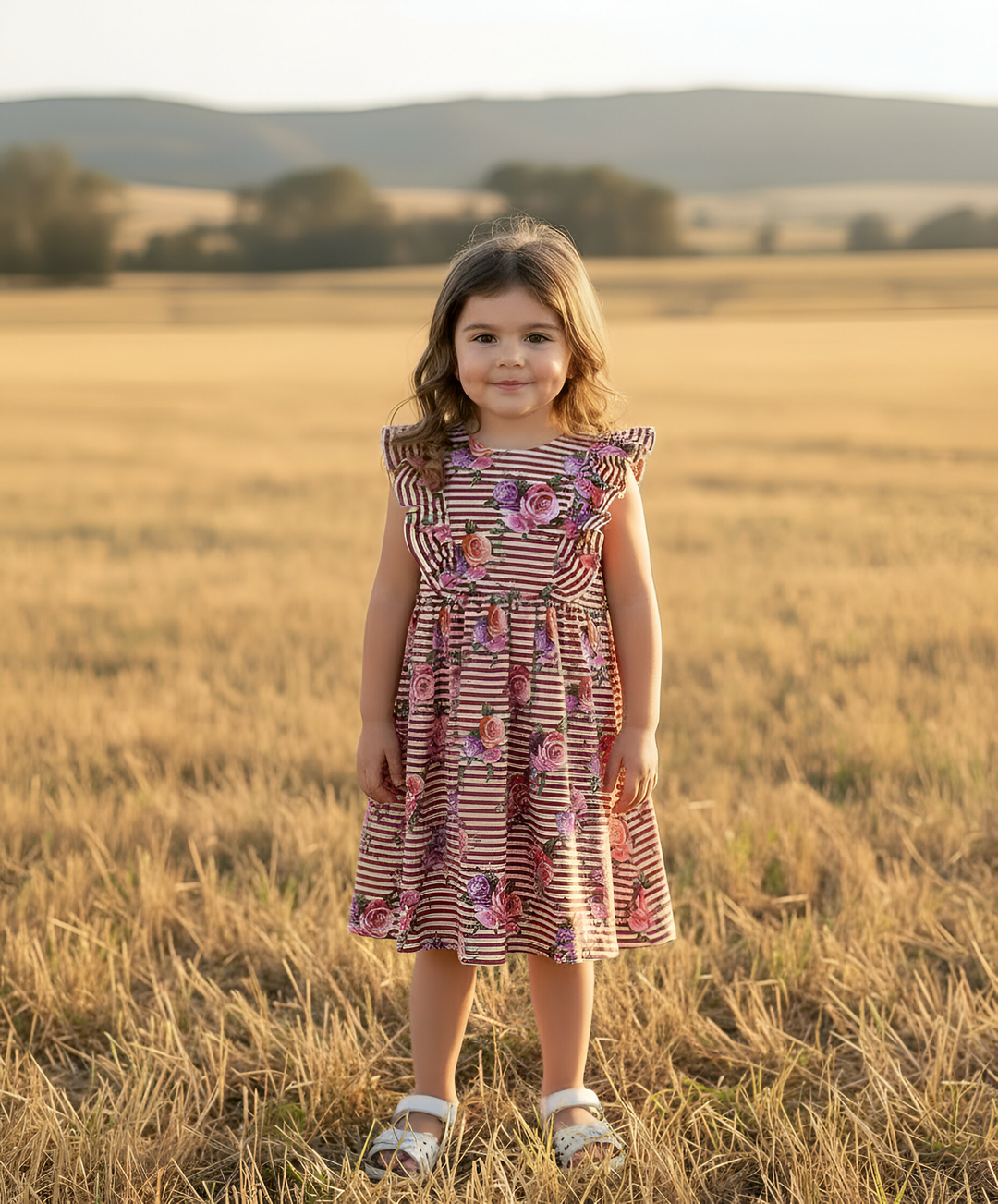 Girls Florence Summer Dress - Striped Blooms