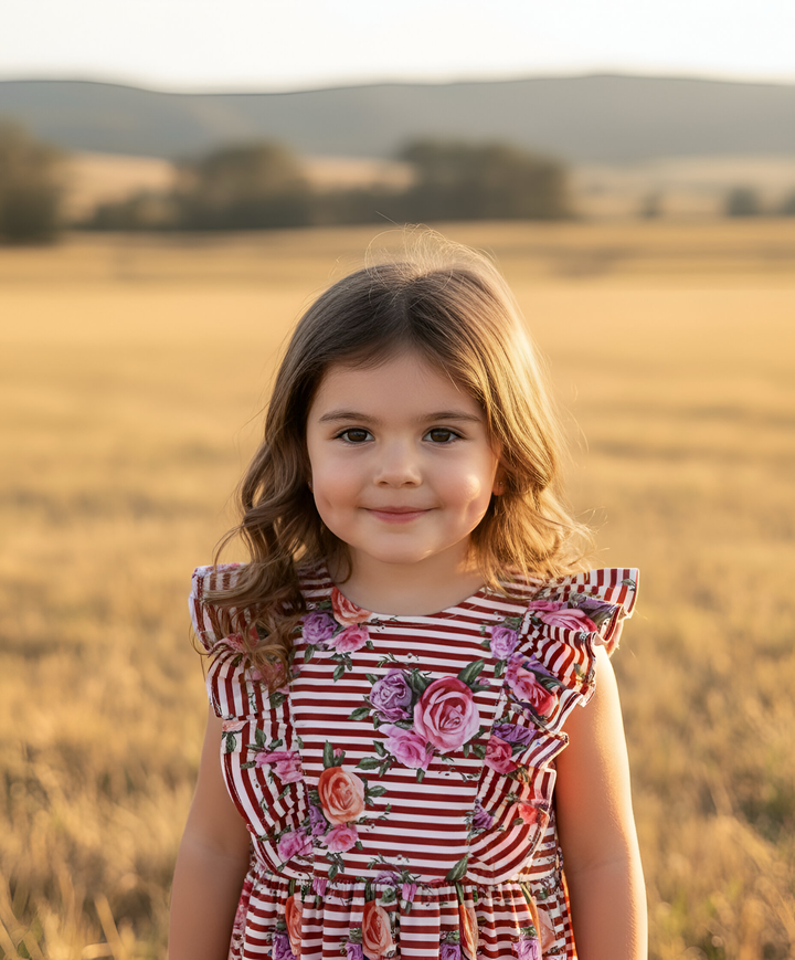 Girls Florence Summer Dress - Striped Blooms