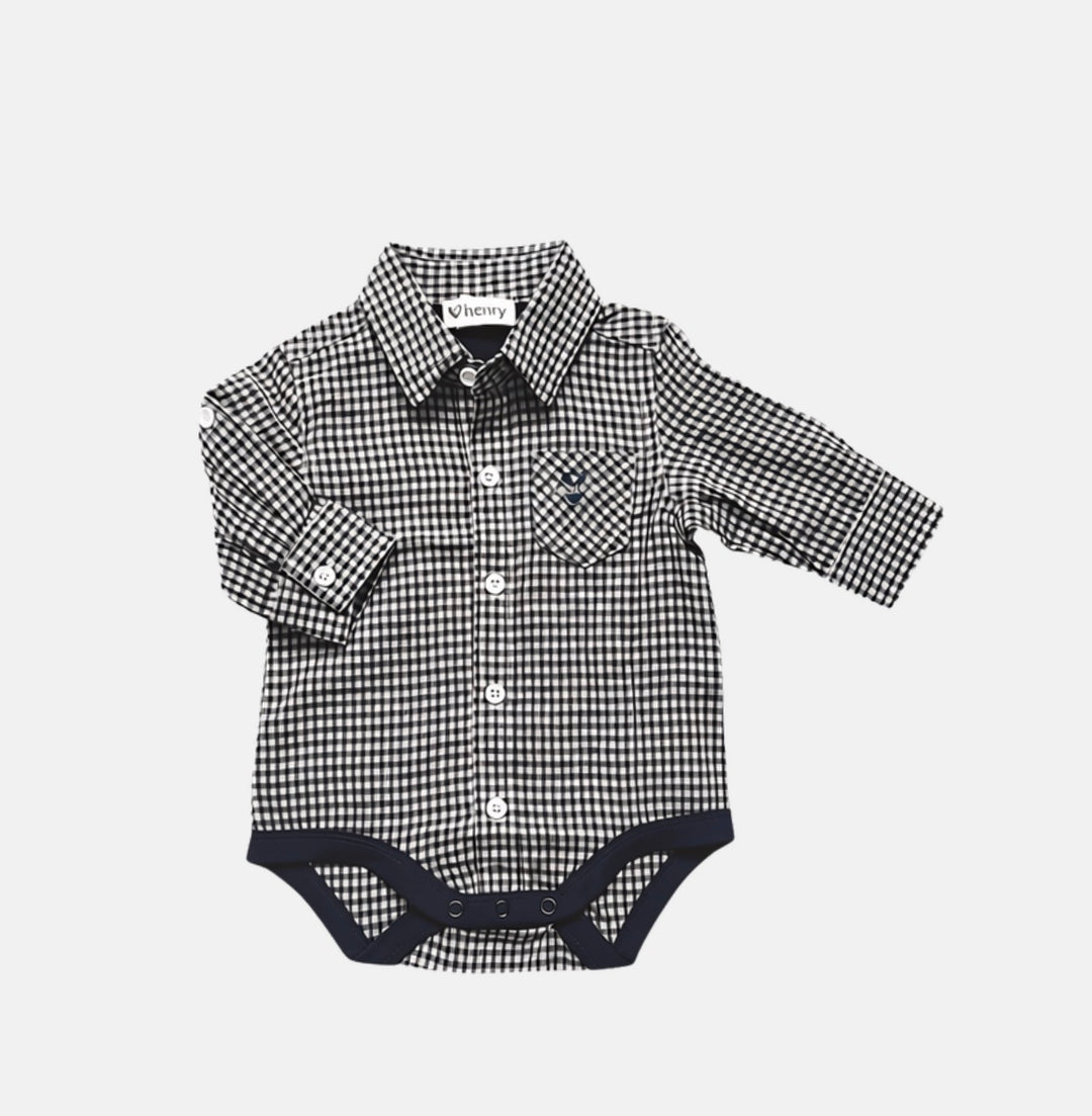Baby Boys Dress Shirt Romper - Navy Gingham