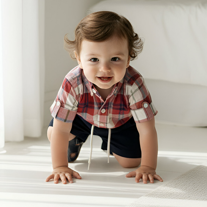 Baby Boys Dress Shirt Romper - Red Plaid