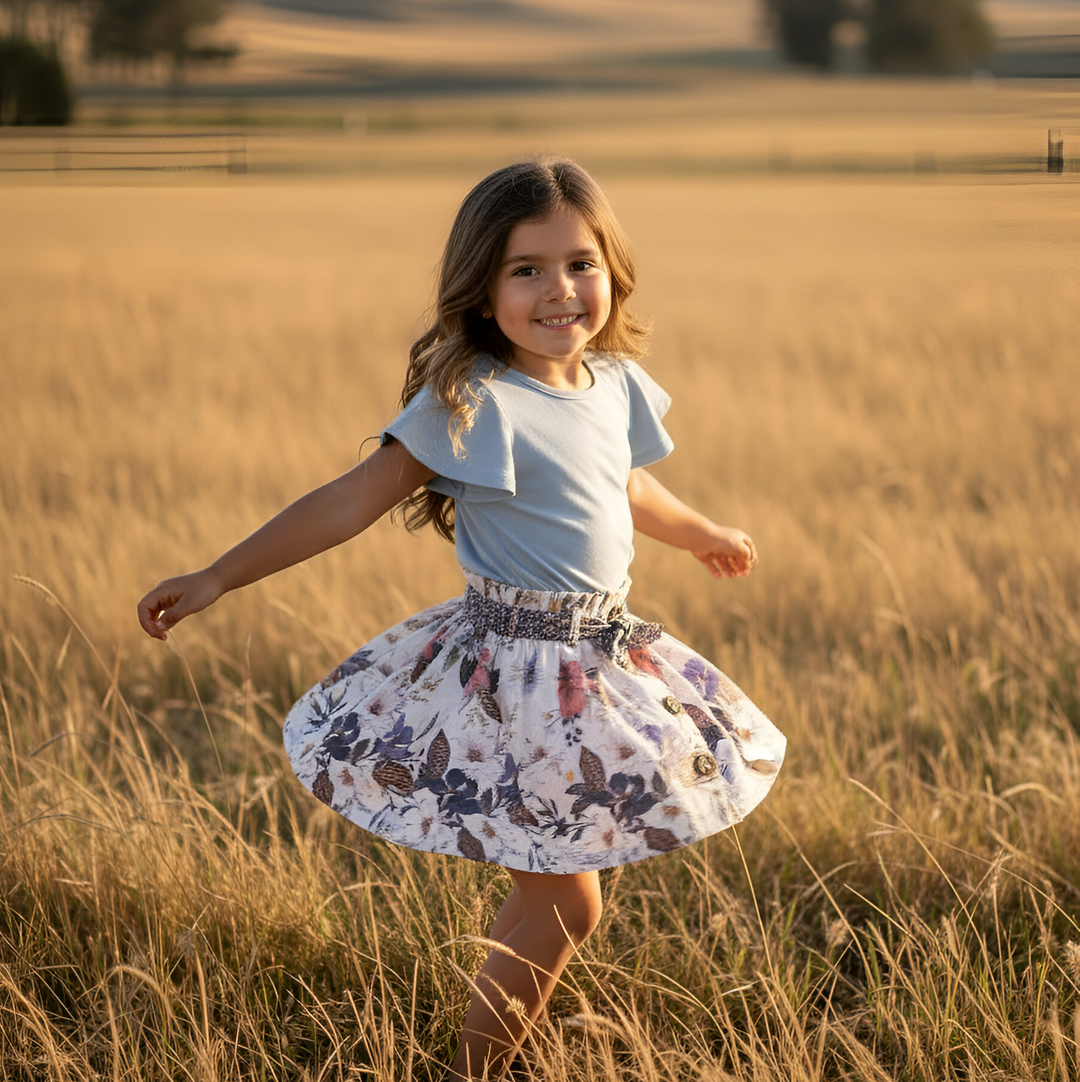 Girls Frill Sleeve Top - Blue
