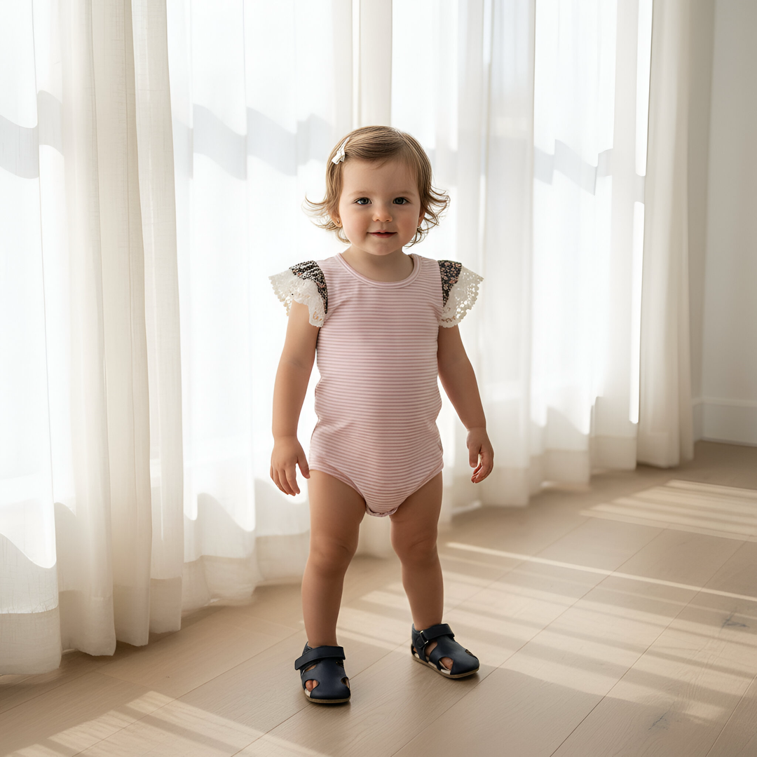 Baby Girls Knit Romper - Pink Stripe