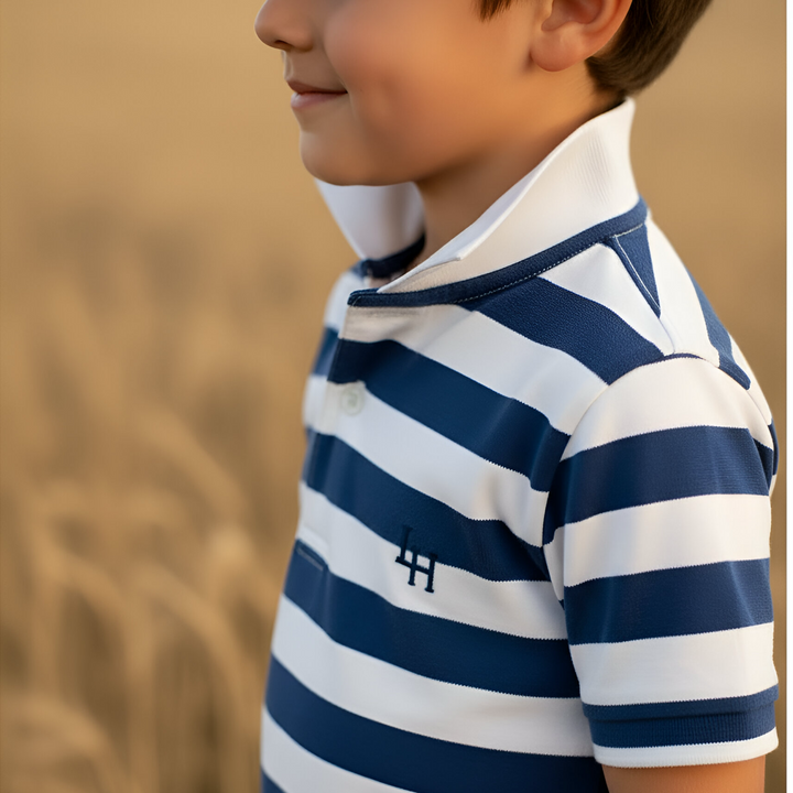 Boys Rugby Polo Shirt - Blue Stripe 26