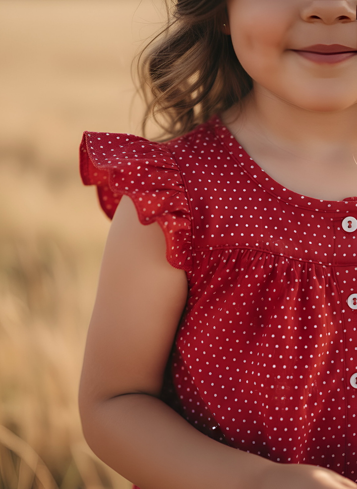 Girls Chloe Playsuit -  Red Polka Dots
