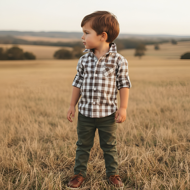 Boys Dress Shirt - Large Chestnut Check