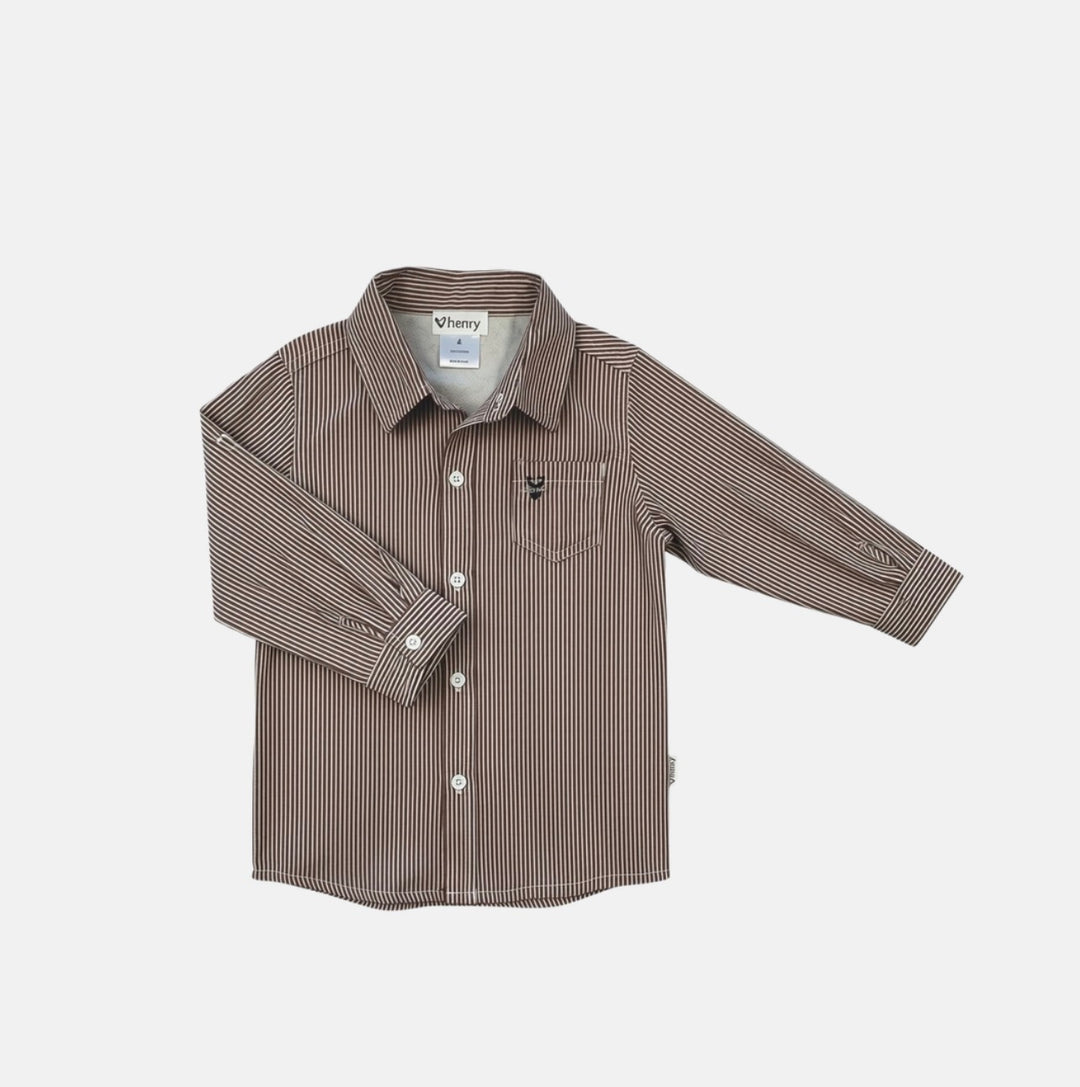 Boys Oxford Dress Shirt - Chestnut Stripe