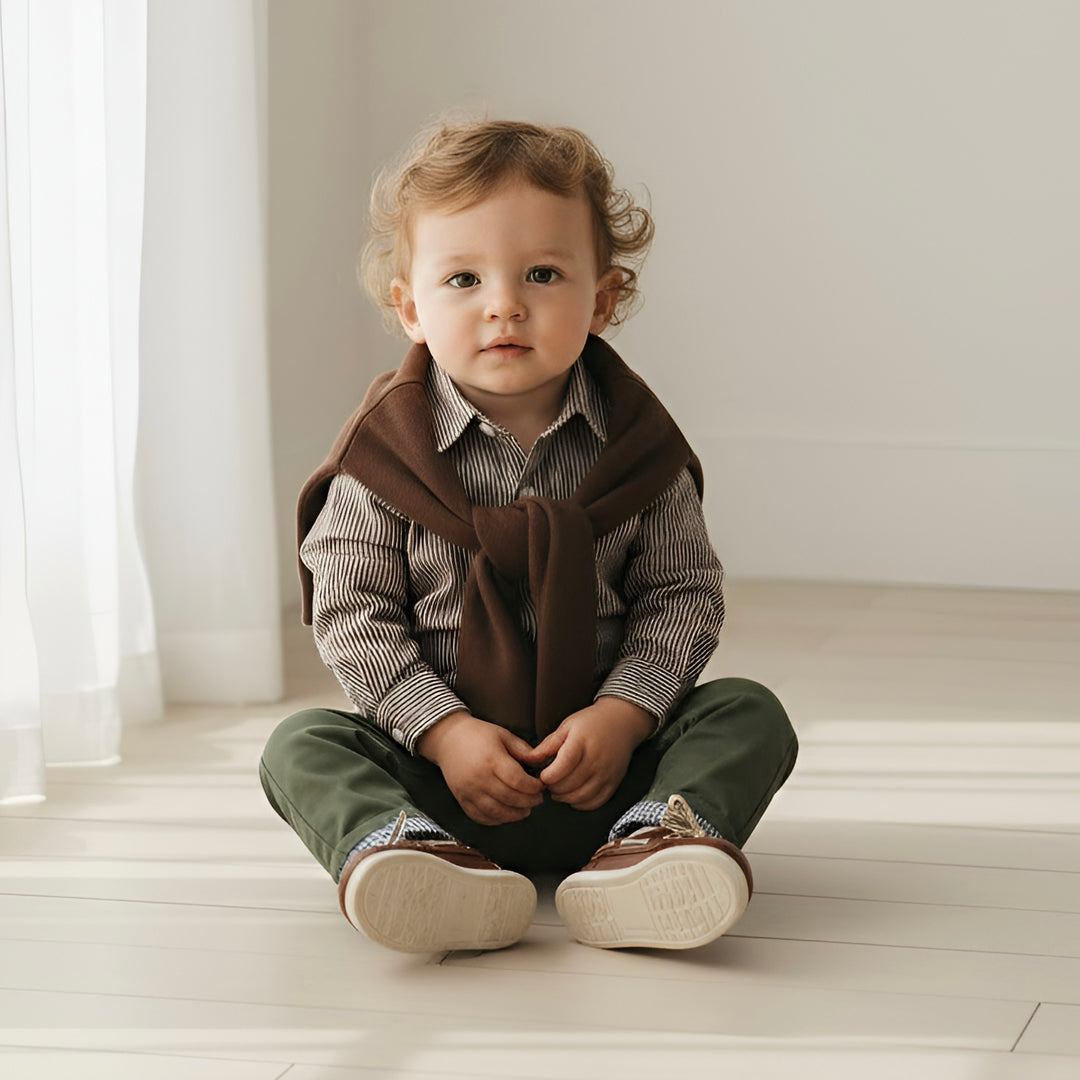 Baby Boys Oxford Dress Shirt Romper - Chestnut Stripe