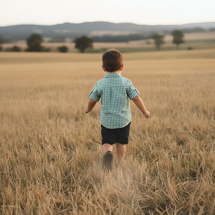 Boys Dress Shirt - Bright Green Check