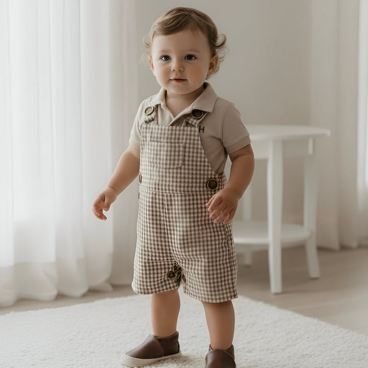 Baby Boys Roy Dungaree - Brown Gingham