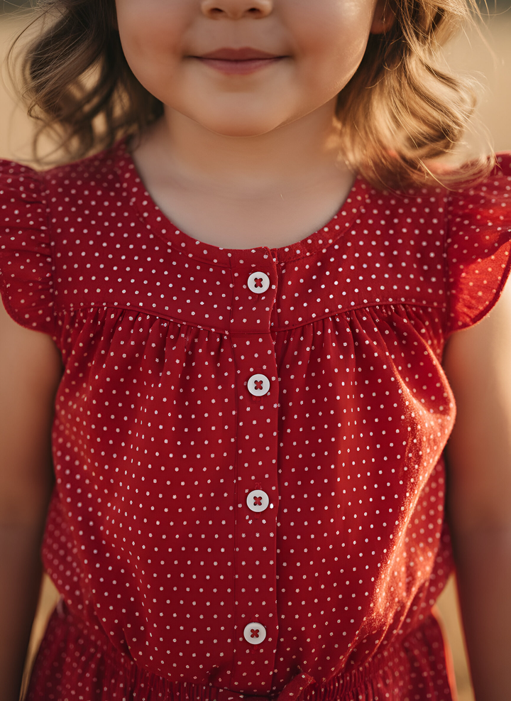 Girls Chloe Playsuit -  Red Polka Dots