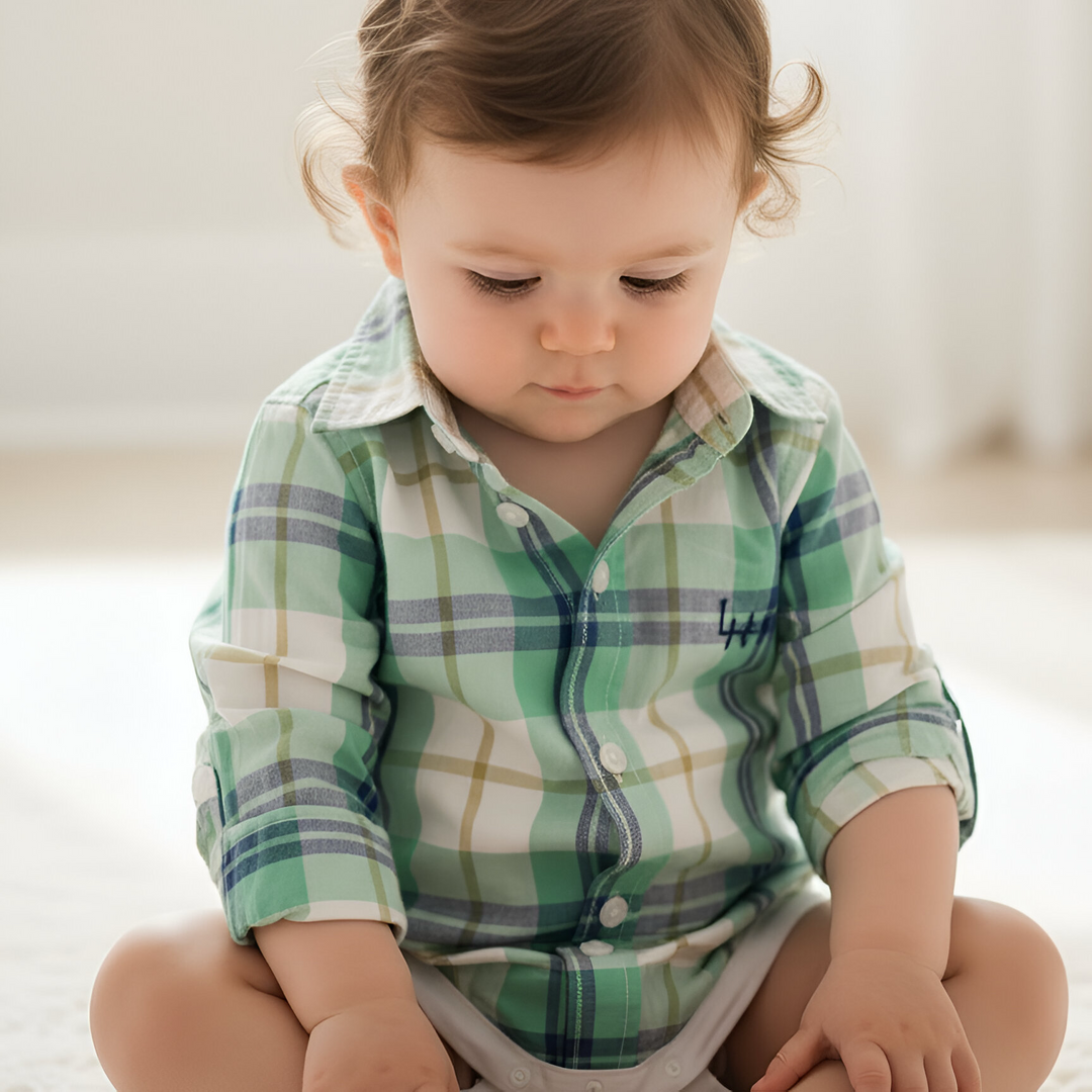 Baby Boys Dress Shirt Romper - Aqua Plaid 26